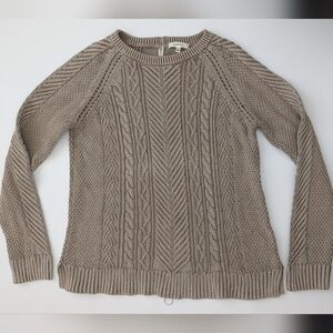 Tyler Boe Cable Knit Fisherman Sweater Back Zipper Light Brown Cotton Size XS